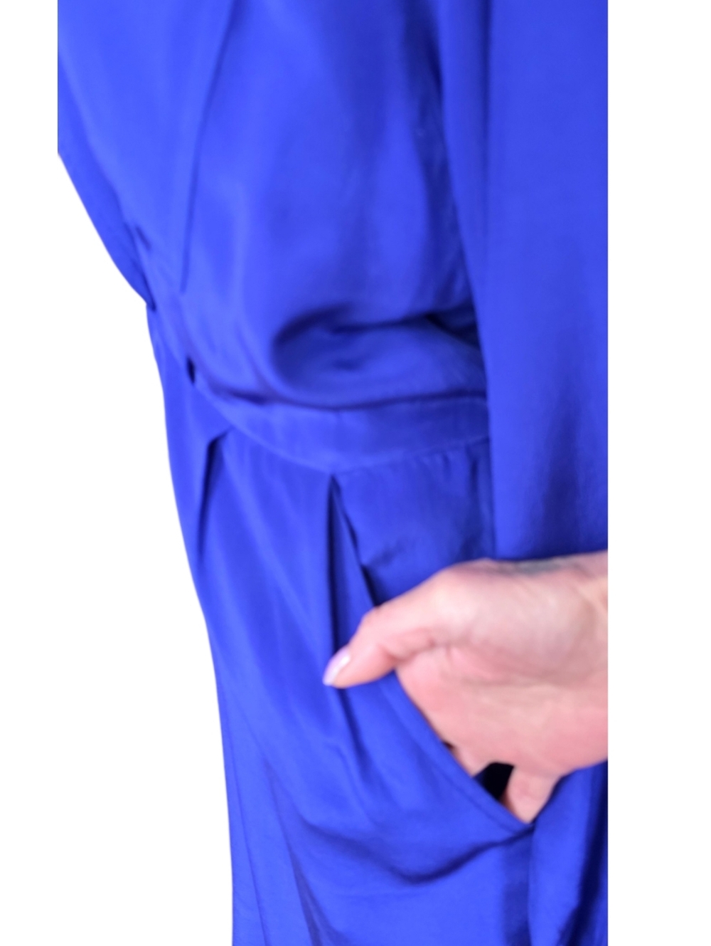 Vintage 1980s Leslie Fay 100% Silk Cobalt Blue Shirt Dress Long Sleeve Womens Si - Picture 9 of 14